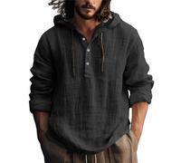 T-Shirts Fins pour Hommes and Autumn Long Sleeved Solid Color Cotton Linen Shirt Pack T-Shirts (Black, M)