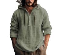 T-Shirts Fins pour Hommes and Autumn Long Sleeved Solid Color Cotton Linen Shirt Pack T-Shirts (Green, XXXL)