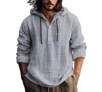 T-Shirts Fins pour Hommes and Autumn Long Sleeved Solid Color Cotton Linen Shirt Pack T-Shirts (Grey, L)