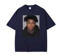 T-Shirts Garçon Été Col Rond Hip Hop Manches Courtes pour Hommes Et Femmes Chanteur YoungBoy Never Broke Again 2D Imprimés T-Shirts en Coton Vintage Rétro Réversibles Haut-Navy Blue||3X_l