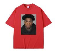 T-Shirts Garçon Été Col Rond Hip Hop Manches Courtes pour Hommes Et Femmes Chanteur YoungBoy Never Broke Again 2D Imprimés T-Shirts en Coton Vintage Rétro Réversibles Haut-Red||l