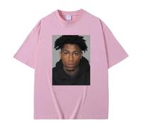 T-Shirts Garçon Été Col Rond Hip Hop Manches Courtes pour Hommes Et Femmes Chanteur YoungBoy Never Broke Again 2D Imprimés T-Shirts en Coton Vintage Rétro Réversibles Haut-Pink||3X_l