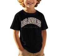 T-shirts garçons unisexe été col rond manches courtes imprimé lettres t-shirts garçon ample confortable t-shirt enfant respirant chemises filles haut décontracté haut sport vêtements, Noir , 10-11 ans