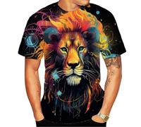 T-shirts graphiques pour hommes - T-shirts graphiques fantaisie avec des designs cool, T-shirt Lion Orange, L