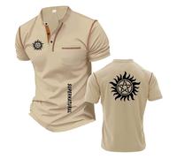 T-Shirts Henley Homme pour Un Look S.up.ER.n.at.ur.al Polo Décontracté À Manches Courtes Et Col Montant Style Patchwork-KQS||m