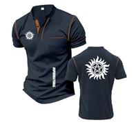 T-Shirts Henley Homme pour Un Look S.up.ER.n.at.ur.al Polo Décontracté À Manches Courtes Et Col Montant Style Patchwork-ZQS||3X_l