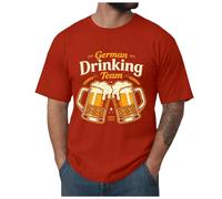 T-Shirts Homme à Manches Courtes en Coton Doux Vert Olive - Impression Rétro "German Drinking Team" avec Chopes de Bière Allemande et Motifs de Blé - Décontracté pour Oktoberfest Fête de la Bière