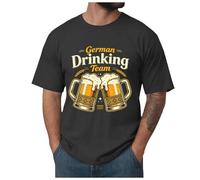 T-Shirts Homme à Manches Courtes en Coton Doux Vert Olive - Impression Rétro "German Drinking Team" avec Chopes de Bière Allemande et Motifs de Blé - Décontracté pour Oktoberfest Fête de la Bière