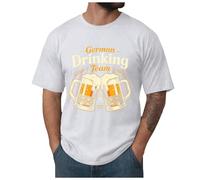 T-Shirts Homme à Manches Courtes en Coton Doux Vert Olive - Impression Rétro "German Drinking Team" avec Chopes de Bière Allemande et Motifs de Blé - Décontracté pour Oktoberfest Fête de la Bière