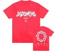T-Shirts Homme Été Col Rond Hip Hop Manches Courtes Vintage Rétro Haut en Coton pour Hommes Et Femmes Bad Band Omens 2D Imprimés T-Shirts-Red||m