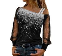 T-shirts Hommes Manches Maille Froid Hauts Amples Épaule Paillettes T-shirt Décontracté Long Imprimé Splice Femmes Chemisier Femmes Chemisier Turner Perruque, Gris clair., S