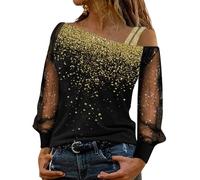 T-shirts Hommes Manches Maille Froid Hauts Amples Épaule Paillettes T-shirt Décontracté Long Imprimé Splice Femmes Chemisier Femmes Chemisier Turner Perruque, or, S