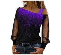 T-shirts Hommes Manches Maille Froid Hauts Amples Épaule Paillettes T-shirt Décontracté Long Imprimé Splice Femmes Chemisier Femmes Chemisier Turner Perruque, lilas, M