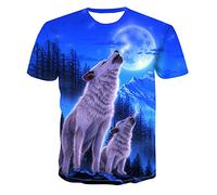 T-Shirts imprimés de Loups pour Hommes Animal Wolf T-Shirts imprimés 3D T-Shirt décontracté d'été col Rond à Manches Courtes T-Shirt Tendance