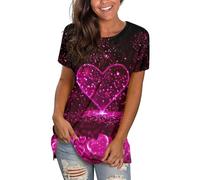 T-shirts imprimés décontractés pour la Saint-Valentin - Col rond - Manches courtes - Tunique - Chemisier - Ensemble, Rose, L