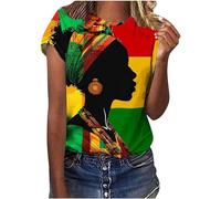 T-shirts Juneteenth pour femmes célébrant la liberté noire, t-shirts tuniques décontractés à manches courtes, chemisiers noirs à col rond, t-shirt africain haut épaules dénudées pour femmes (Vert, XL)