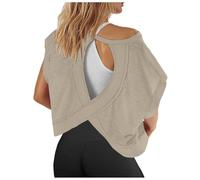 T-Shirts Manches Courtes Femme Dos Nu- Crop Top Creux-Haut Sport Chic Et élégant Couleur Unie Ample Tunique Printemps Et été DéContractéS pour L'Extérieur Le Quotidien ActivitéS en Plein Air