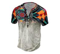 T-shirts Manches Courtes Homme Originaux Vintage Imprimé Lâche Chemises avec Boutons Moulant T-shirt Basique Été Personnalité Streetwear Sport Tops Bluse Grande Taille S-XXXL, Blanc-6, M