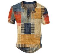 T-Shirts Manches Courtes Homme Patchwork Top Ete Col en V avec Boutonnée Haut Grande Taille DéContractée Imprimé Chemise Chic Lâche Classique Confortables Tunique Quotidien Travail Blouse