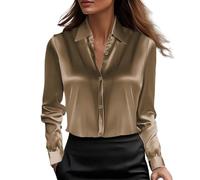 T Shirts Manches Longues Femmes Chemises boutonnées, Hauts à Manches Longues Tee Shirts Manches Longues Homme (Coffee, M)