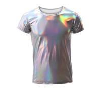 T-shirts métalliques brillants pour hommes, hauts manches courtes pour vêtements de club, les années 70 80s Disco Crew Necy Solid Muscle Top, Slim Fit Casual for le festival de fête Dance Nightclub