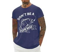 T-shirts motif poisson pour homme | T-shirt décontracté à col rond avec lettres imprimées amusantes, hauts basiques réguliers, vêtements d'été tendance, bleu lac, M