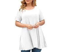 T-Shirts Oversize pour Femme Chemise à Manches Courtes Grande Tailles Couleur Unie Surdimensionné Tee Shirt Décontracté Ample Col Rond Hauts à La Mode Loisirs Quotidiennes Tops Lâche Respirant
