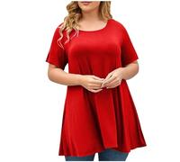 T-Shirts Oversize pour Femme Chemise à Manches Courtes Grande Tailles Couleur Unie Surdimensionné Tee Shirt Décontracté Ample Col Rond Hauts à La Mode Loisirs Quotidiennes Tops Lâche Respirant