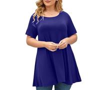T-Shirts Oversize pour Femme Chemise à Manches Courtes Grande Tailles Couleur Unie Surdimensionné Tee Shirt Décontracté Ample Col Rond Hauts à La Mode Loisirs Quotidiennes Tops Lâche Respirant
