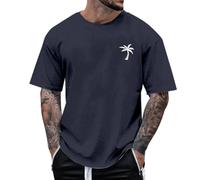 T-shirts palmiers pour hommes 2026 col rond décontracté ample mignon hawaïen coupe ample tendance tropical sexy sortie plage t-shirt d'été à manches courtes, bleu marine, 6XL