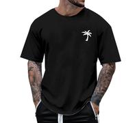 T-shirts palmiers pour hommes 2026 col rond décontracté ample mignon hawaïen coupe ample tendance tropical sexy sortie plage t-shirt d'été à manches courtes, Noir , XS