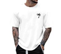 T-shirts palmiers pour hommes 2026 col rond décontracté ample mignon hawaïen coupe ample tendance tropical sexy sortie plage t-shirt d'été à manches courtes, blanc, S