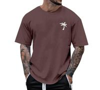 T-shirts palmiers pour hommes 2026 col rond décontracté ample mignon hawaïen coupe ample tendance tropical sexy sortie plage t-shirt d'été à manches courtes, marron, S