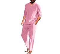 T-Shirts Pantalons Courts Ensemble Homme Laxiste All-Match 2 Pièces Ensemble Chemise Manches Courtes Mode Polo Hommes Revers Costumes Décontractés Hommes E-Pink XXL