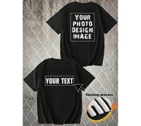 T-shirts personnalisés unisexes DIY, impression en velours, photos haute résolution requises: Amant/Ami/Animal de compagnie/Logo, Saint-Valentin, Anniversaire, Sport, Noir L,M,S,XLTissu tricoté