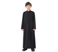 T-shirts pour enfants, thobe arabe musulman, caftan à manches longues, robe à col rond, costume national, ensemble de robes brodées à manches longues pour adolescents, Noir , 13-14 Ans