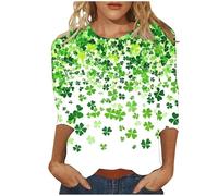 T-shirts pour femme à manches 3/4 pour la Saint-Patrick - Imprimé trèfle - Tenues de vacances tendance et décontractées pour la Saint-Patrick, Jn-1, S