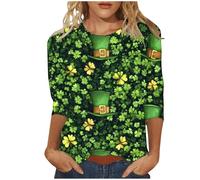 T-shirts pour femme à manches 3/4 pour la Saint-Patrick - Imprimé trèfle - Tenues de vacances tendance et décontractées pour la Saint-Patrick, Vert-1, XL