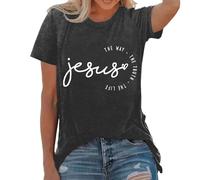 T-shirts pour femme avec impression lettre - T-shirt chrétien Jésus - Col rond - T-shirt de sport à manches courtes - T-shirt d'été amusant - T-shirt d'été - T-shirt de loisirs - Haut basique pour les