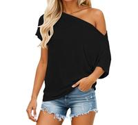 T-shirts pour femme sans épaules élégants, oversize avec manches chauve-souris, décontractés, t-shirts basiques, longs, chemisiers, hauts à coupe ample tendance, hauts sans épaules, hauts décontractés