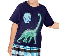T-shirts pour garçons Dinosaure T-shirts à manches courtes Enfants Lumineux Graphique Amusant Col Rond Tees Respirant Doux T-shirt Décontracté Mode Tops, noir foncé, 6 ans
