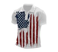 T-shirts pour homme Drapeau américain Patriotique Memorial Indépendance Day Graphique Polo de travail à manches courtes pour homme, rouge pastèque, 3XL