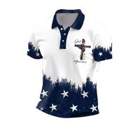 T-shirts pour homme Drapeau américain Patriotique Memorial Indépendance Day Graphique Polo de travail à manches courtes pour homme, Bleu, 3XL