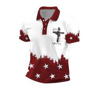 T-shirts pour homme Drapeau américain Patriotique Memorial Indépendance Day Graphique Polo de travail à manches courtes pour homme, Rouge, 3XL