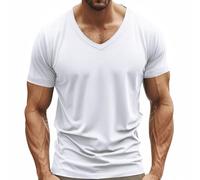 T-shirts pour hommes à manches courtes et col en V T-shirt d'été respirant décontracté vêtements de sport T-shirt pour homme Couleur unie Gym et usage quotidien Haut col rond Manches courtes T-shirt