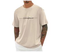 T-shirts pour hommes UK col rond thème lettre ville chemise à manches courtes coupe régulière été confortable respirant rue décontracté moderne urbain tops, beige, M