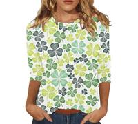 T-shirts pour la Saint-Patrick à manches 3/4 pour femmes, hauts imprimés trèfles décontractés et tendance pour femmes, tenues de vacances, vêtements d'été et de printemps, 2-Bleu, L
