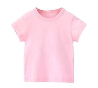 T Shirts Rose Enfant Unisexe 2-12 Ans - Basique Top Hauts d'été pour Filles Garçons Ado Adolescent - Haut en Coton Mode Tee Shirt Col Rond Unie Couleur Tenue Vêtement 2025