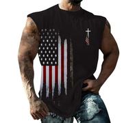 T-shirts sans manches pour homme - Débardeurs commémoratifs du jour de l'indépendance - Drapeau américain - Coupe ajustée - Taille XXL - Pour homme, Noir , 3XL