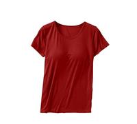 T-Shirts Sport Femmes avec Soutien-Gorge Intégré Rembourré Tee Shirt Couleur Unie Tops D’entraînement Port Quotidien Haut Manche Courte Yoga Fitness Sport Pyjama Décontracté Coupe Ample